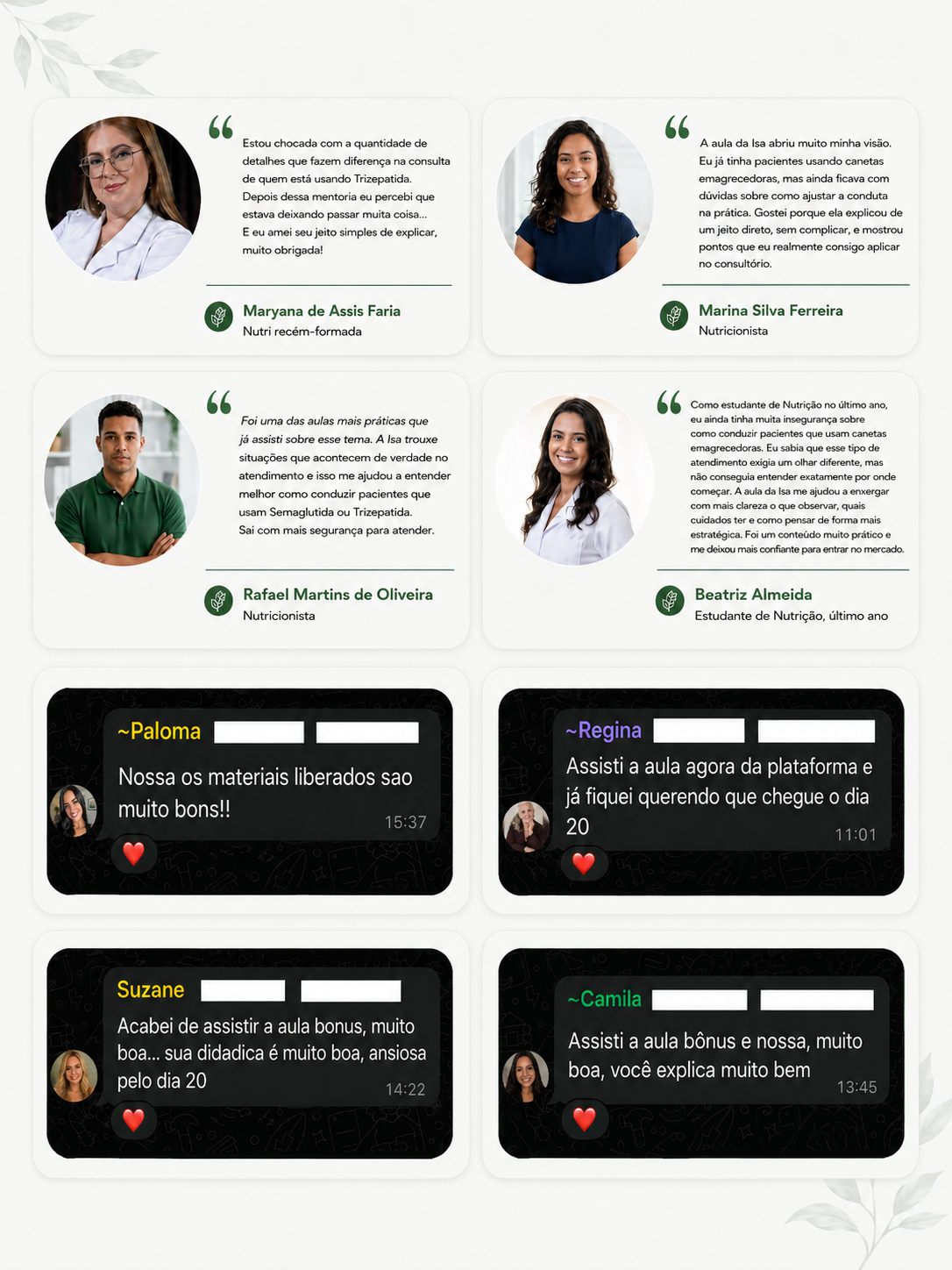 Depoimentos de alunos da Nutrição da Nova Era